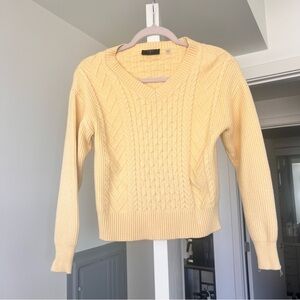 V-Neck Cable Knit Sweater - Butter Yellow